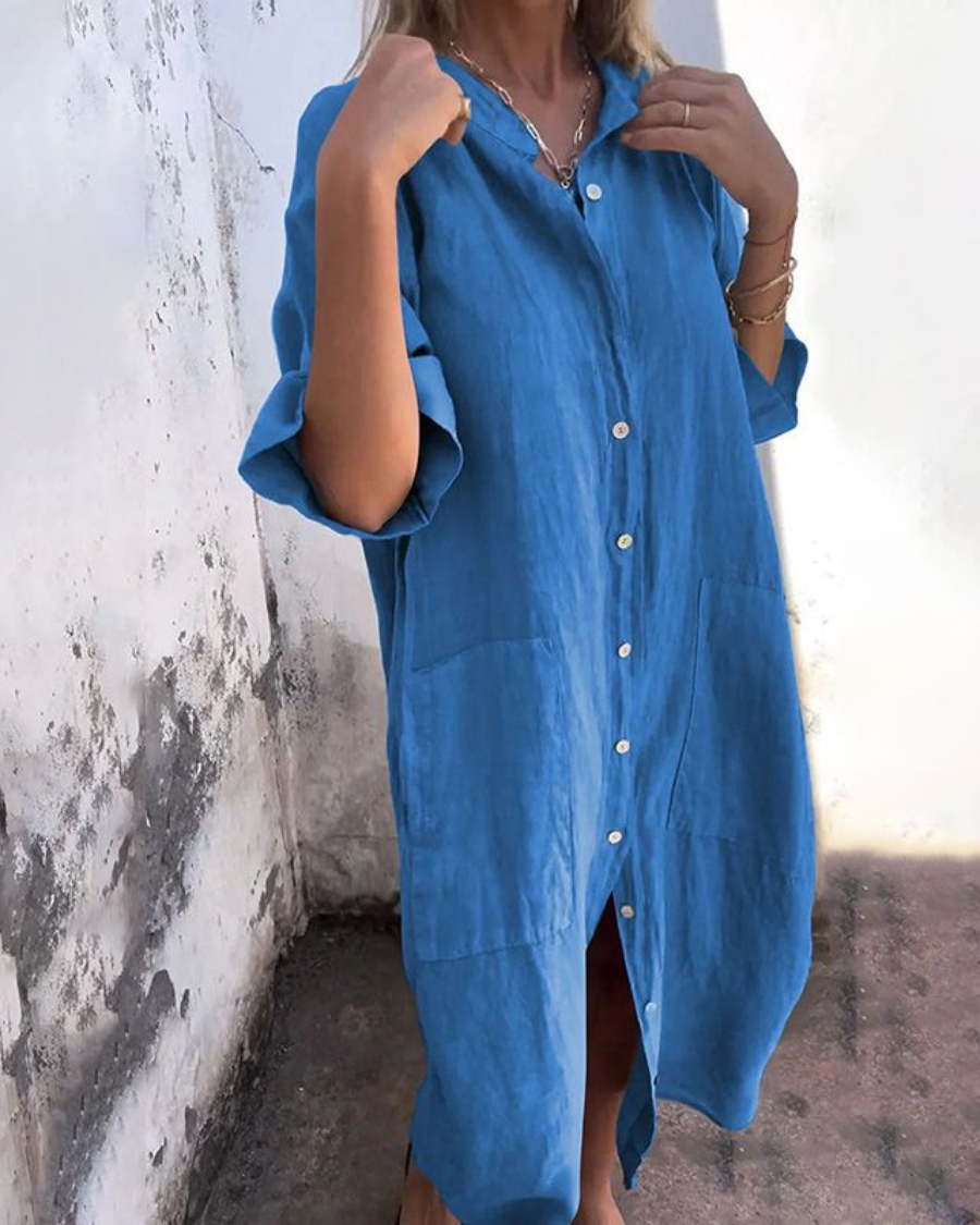 Isla™ | Ibiza Chic Casual Skjortekjole i ankellengde