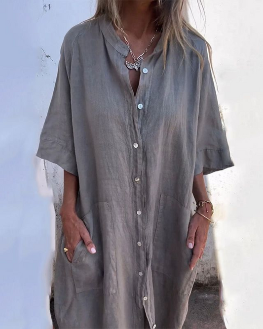 Isla™ | Ibiza Chic Casual Skjortekjole i ankellengde