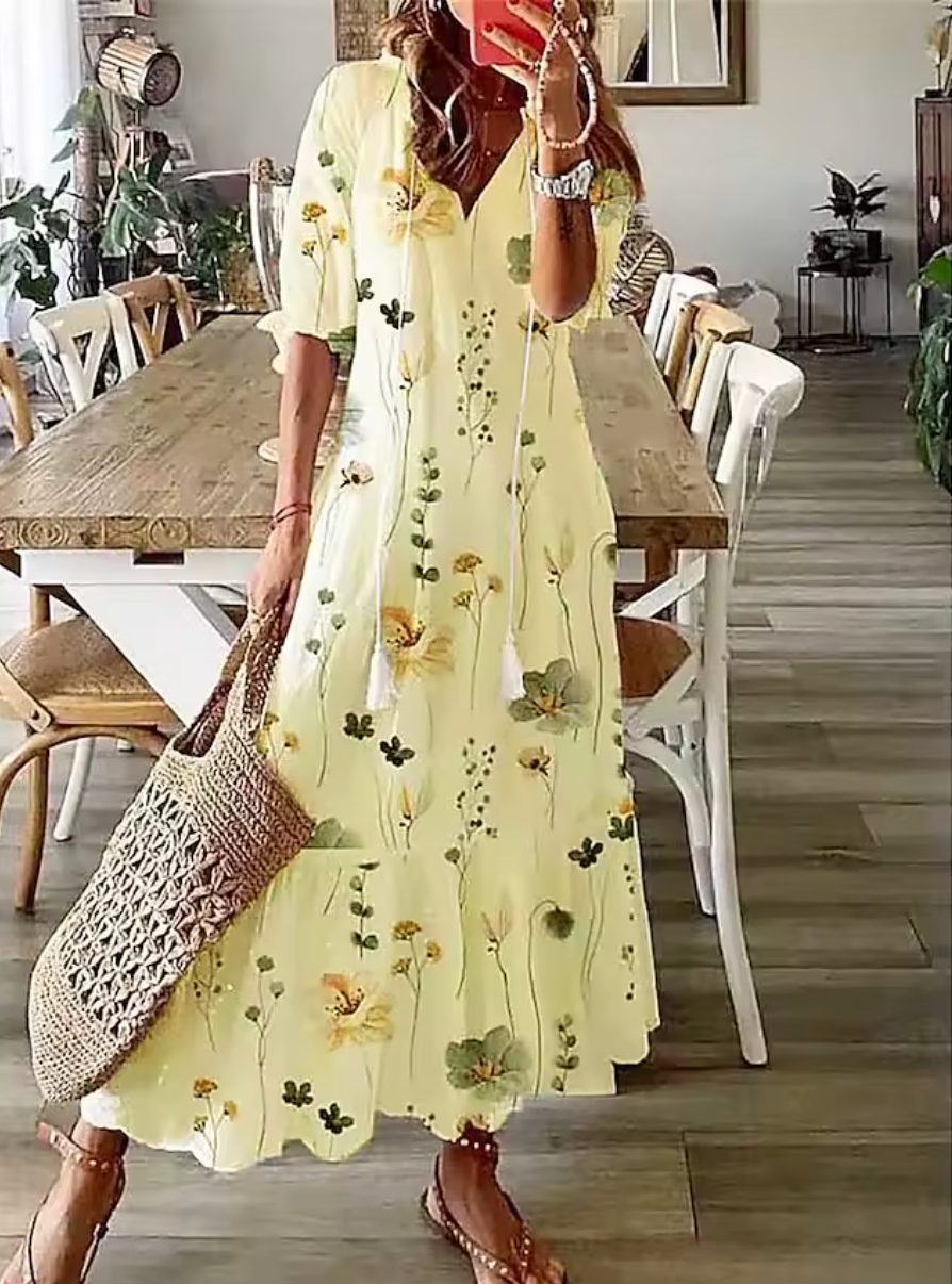 Gul med blomstertrykk / S